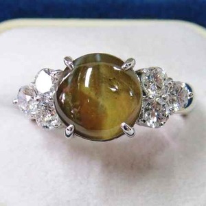 【値下げ交渉は質問欄より】キャッツアイ・クリソベリル５，１４ＣＴ☆ハニーなとろーりカラーが素敵なＰＴ指輪☆ピカピカ逸品リング！！