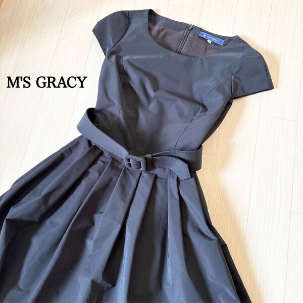 エムズグレイシー M'S GRACY ワンピース ギャザー タック フレア ベルト