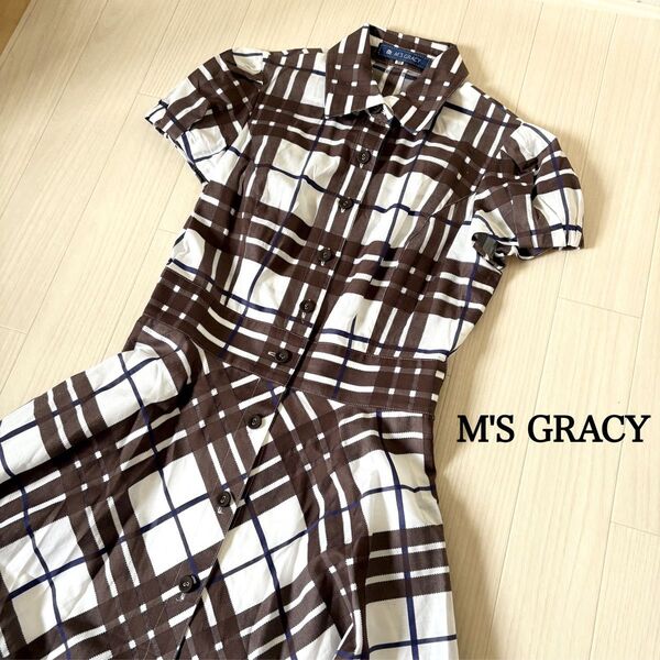 M’S GRACY エムズグレイシー ワンピース チェック フレア リボン