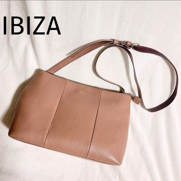 極美品 イビサ IBIZA 本革 ショルダーバッグ ピンク リアルレザー 斜め掛け