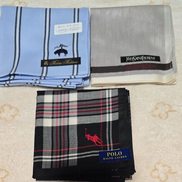 ハンカチ 3枚セット 未使用品 POLO RALPH LAUREN BROOKS BROTHERS イヴ・サンローラン