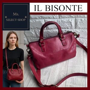 希少カラー IL BISONTE イルビゾンテ レッド 赤 2way ミニボストンバッグ ショルダーバッグ ハンド 斜め掛け