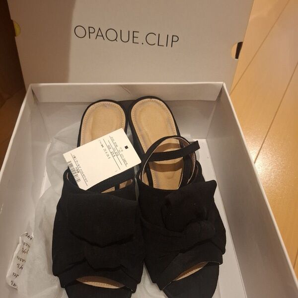 OPAQUE.CLIP 黒 リボン付きミュール レースアップ ヒール サボ