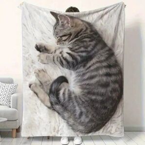 サバトラ 猫柄 プリント 膝掛け ブランケット 毛布 猫 ネコ ねこ