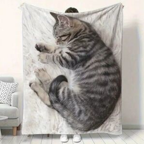 サバトラ 猫柄 プリント 膝掛け ブランケット 毛布 猫 ネコ ねこ