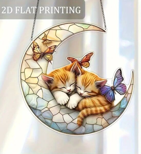 茶トラ チャシロ 猫 サンキャッチャー 寄り添う 猫の壁飾り インテリア 壁掛け アクリル ネコ ねこ