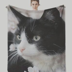 はちわれ ハチワレ 猫柄 プリント 膝掛け ブランケット 毛布 猫 ネコ ねこ