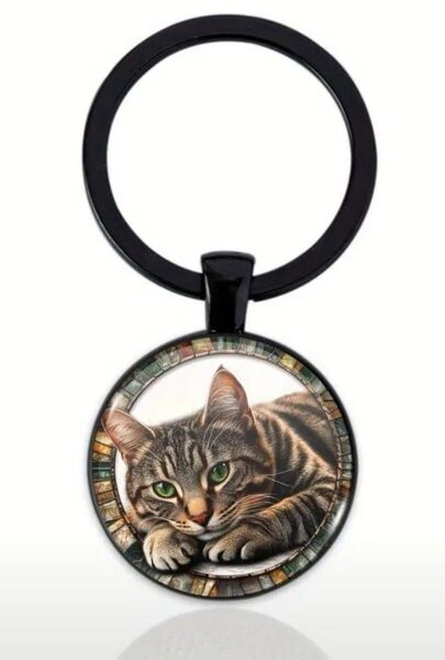 キジトラ 円形 キーホルダー キーリング 猫 ネコ ねこ