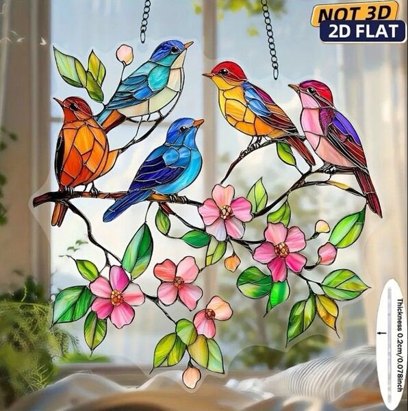 鳥と花 バード 鳥 サンキャッチャー 壁飾り 壁掛け インテリア アクリル 2D