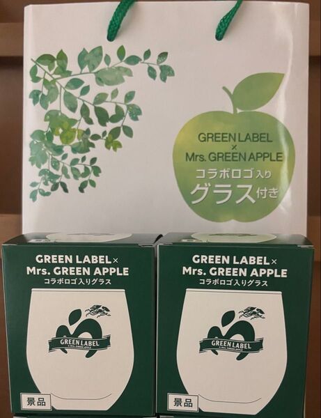 6.Mrs. GREEN APPLE ミセスグリーンアップル グラス2点セット+ミセスコラボ記載の紙袋