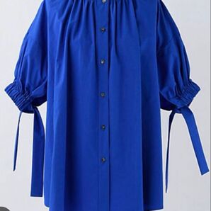 ENFOLD GATHER-SLEEVE BLOUSE ブルー