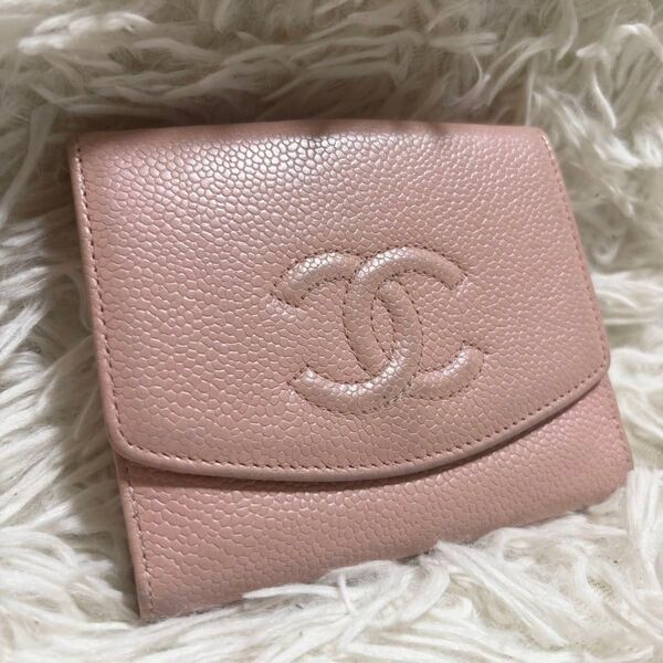 CHANEL シャネル 折り財布 二つ折り財布 ピンクピンク キャビアスキン 小銭入れ