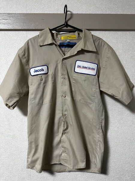 人気 US古着 CiNTAS シンタス M ワークシャツ 80s ワッペン ベージュ 半袖