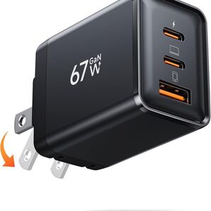 超ミニ超軽量革命!67W 急速充電器 type-c 充電器【PSE認証3台同時充電】折り畳みプラグ 安全で低温