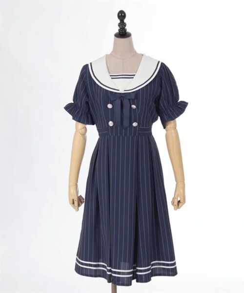 axes famme POETIQUE ストライプセーラーワンピース 紺色