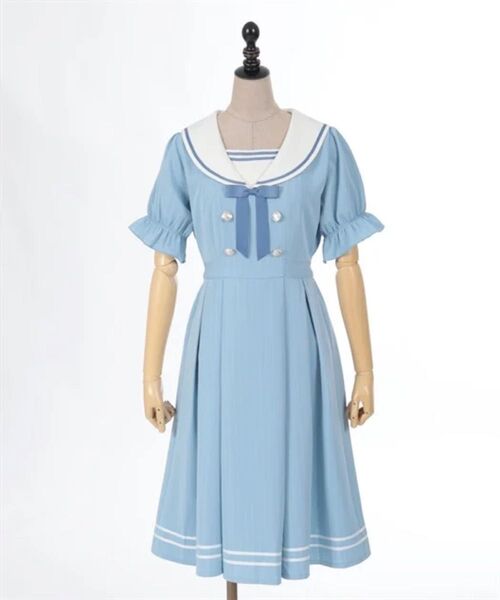 axes famme POETIQUE ストライプセーラーワンピース サックス