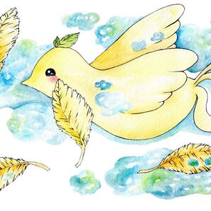 プレゼント付き原画 ゴールドバード もちっこ動物 鳥 原画 額付き