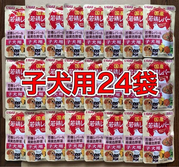 子犬用24袋「いなば 国産若鶏レバー 子犬用 パウチ 若鶏レバー&緑黄色野菜 40g入」ミルクカルシウム・オリゴ糖入り 国産品
