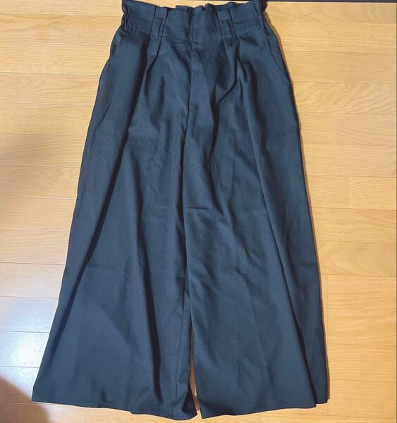 黒 ワイドパンツ レディース ズボン オフィスカジュアル ガウチョパンツ