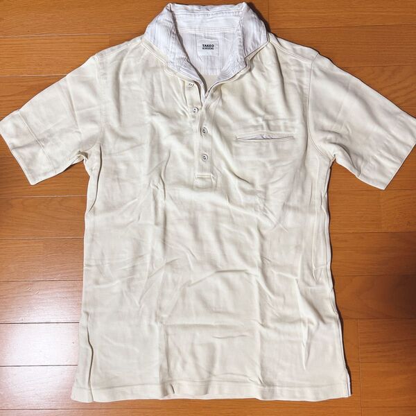takeo kikuchi 半袖 Tシャツ メンズ ポロシャツ 襟 白系 半袖