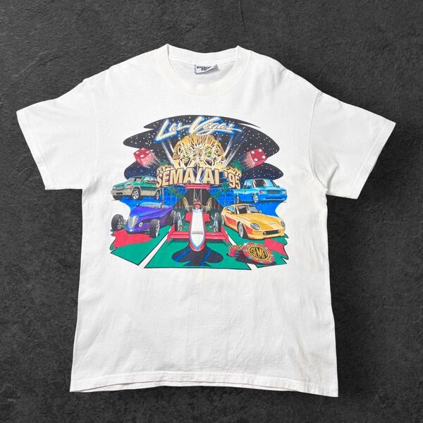 【USA製】90s SEMA ラスベガス カーショー Tシャツ Lee M 車 イベントtシャツ アドバダイジング 美品 L 古着