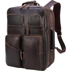 ポケット多い 厚手牛革リュックメンズ バックパック オイルレザー ダークブラウン