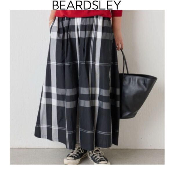 BEARDSLEY ビッグチェックタフタスカート ブラック ビアズリー ロング マキシ丈 チェック柄 ウエストゴム 黒