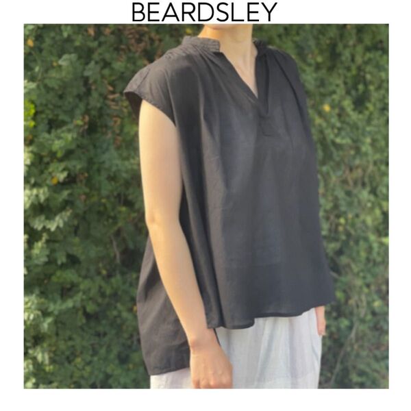 BEARDSLEY シャドーストライプフレンチブラウスブラック ビアズリー シアー 半袖 コットン 黒 シャツ トップス