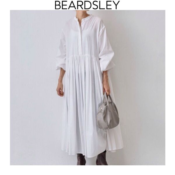 BEARDSLEY ビアズリー ギャザーワンピース ホワイト 白 マキシ丈 シャツワンピース フレアー コットン 綿 s 0 長袖