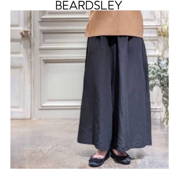 BEARDSLEY ウエストニットサルエルバギー ブラック 黒 ビアズリー ウエストゴム ワイドパンツ ロング ゆったり 日本製