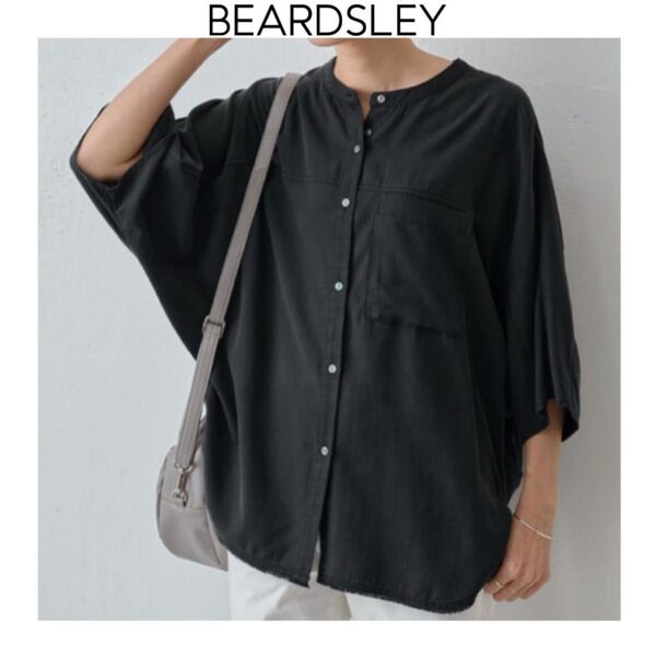 BEARDSLEY ドルマンウォッシュオーバーシャツ ブラック ビアズリー コットン ドルマンスリーブ 羽織り 半袖 黒 ブラウス