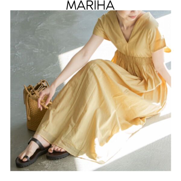 MARIHA 夏の光のドレス イエロー マリハ ワンピース ロング 半袖 コットン フレアー 美シルエット