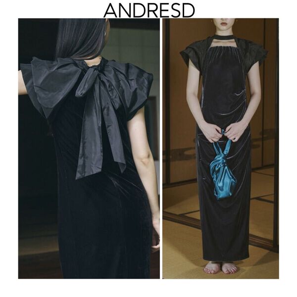 ANDRESD drape velour dress ドレープベロアドレス グレー アンドレスド ワンピース パーティードレス