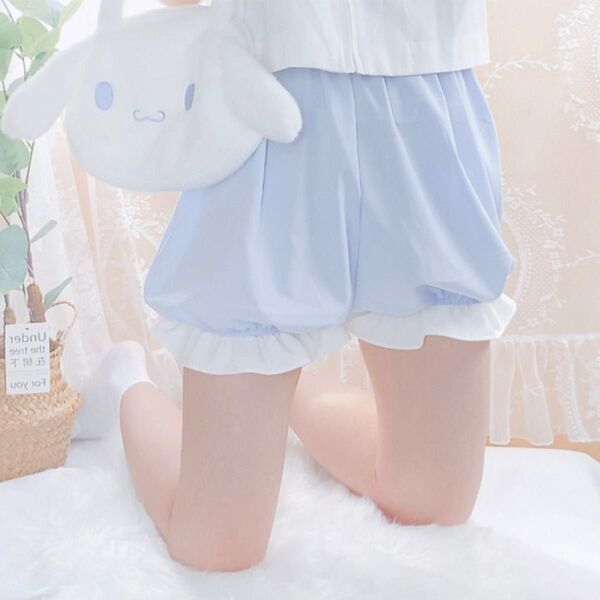 ショートパンツ 短パン ペチパンツ 水色 部屋着 コスプレ イベント フェス ゴム レディース 可愛い かわいい 重ね着 ロリータ