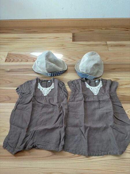 双子 女の子 チュニック Tシャツ リバーシブル帽子 子供服 キッズ ベビー服 トップス