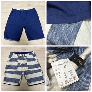 チャオパニック リバーシブル コットン×リネン ショートパンツ M ハーフパンツ ネイビー× ボーダー