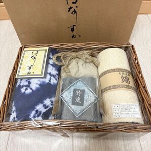 未使用 はなしずか 手絞りウォッシュタオル ボディタオル 竹炭 麻袋 バスグッズ セット