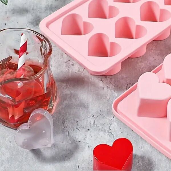 ハート型 シリコン製 アイスキューブトレイ 10穴 チョコレート 石鹸 氷 製氷 ピンク ハート 夏 キッチン