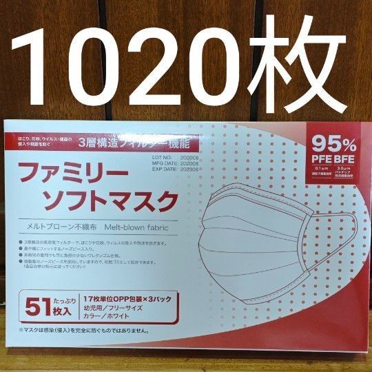幼児用 マスク 20箱 合計1020枚 不織布 プリーツ 3層構造 子供用