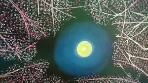 ≪国美協≫TOMOYUKI・友之、『夜桜・満月』、油彩画・F15号：65,2×53,0cm、油絵一点物、新品高級油彩額付、直筆サイン・真作保証付