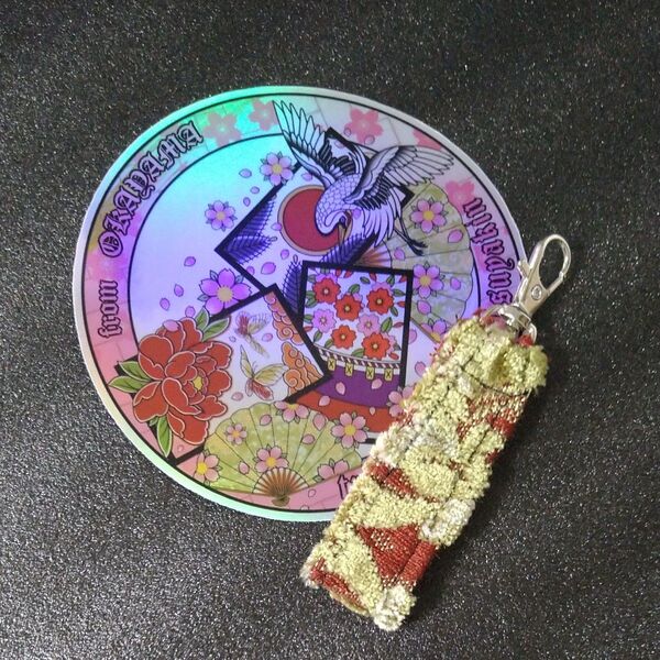 金華山 ストラップ キーホルダー トラック内装 当店オリジナルステッカーセット 花籠赤 9cm