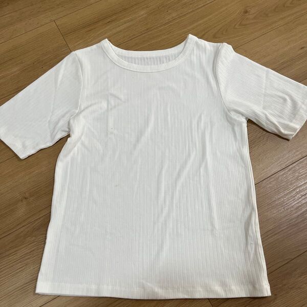 白の半袖リブTシャツ フリーサイズ レディース 半袖