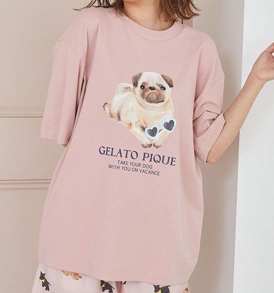 ジェラートピケ【unisex】summerdogワンポイントTシャツ★ピンク
