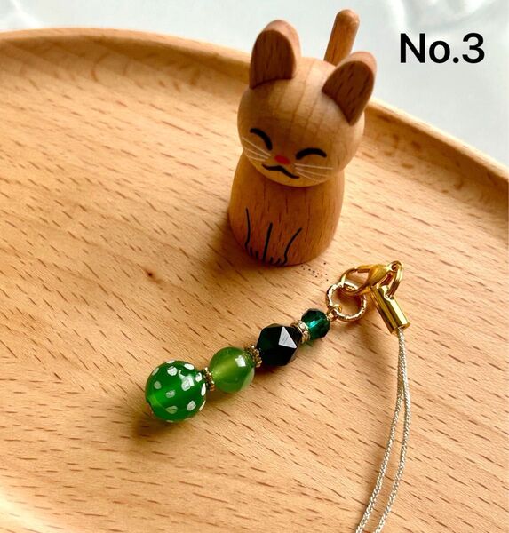 No.3 満天天珠のストラップ 天然石チャーム ハンドメイド キーホルダー