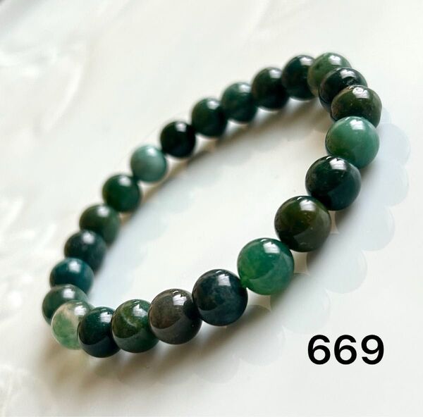No.669 天然石ブレスレット パワーストーン ハンドメイド モスアゲート