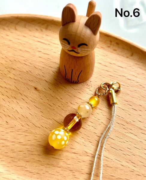 No.6 満天天珠のストラップ 天然石チャーム ハンドメイド キーホルダー