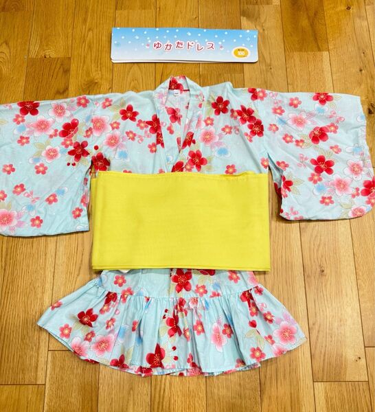 帯付き セパレート 浴衣ドレス スカート キッズ 花柄 女の子 100cm 甚平 女児