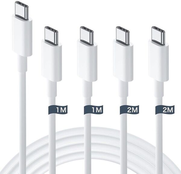 USB C ケーブル タイプc ケーブル【1M/1M/2M/2M 4本】 USB-C & PD対応 60W超急速充電 白