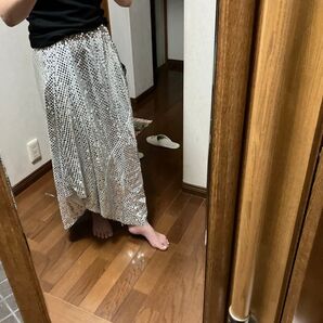 ダンス衣装シルバー ロングスカート スパンコール キラキラ