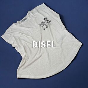 DISEL Tシャツ 白 イラスト 猫 プリント カットソー フレンチスリーブ